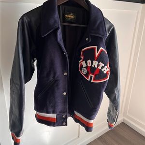 Navy and Orange Varsity Letterman Jacket
